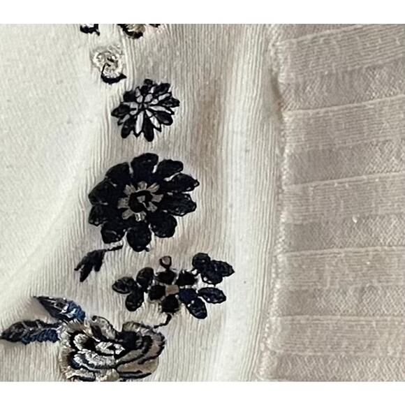 Christopher & Banks Cotton Blend Ivory Floral Applique Open Cardigan, Size XL - Picture 5 of 13